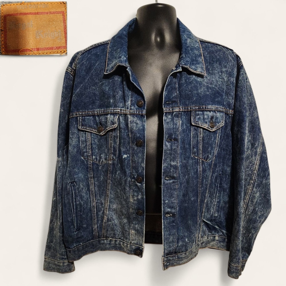 ROYAL KNIGHT VINTAGE XL Mens Acid Wash Denim Jean Jacket Trucker Bleach Grunge
